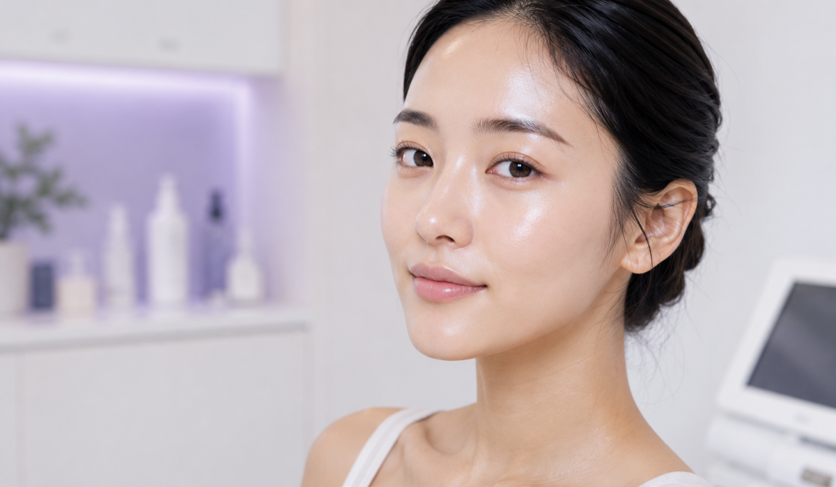 Woman with healthy glass skin in fifth sense clinic cheadle hulme